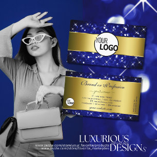 Royalet Blue Glitter Gnistra Stars Logotyp Guld Visitkort