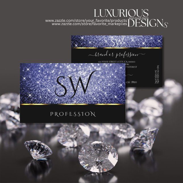 Royalet Blue Glitter Initialer Visitkort (Skapare uppladdad)