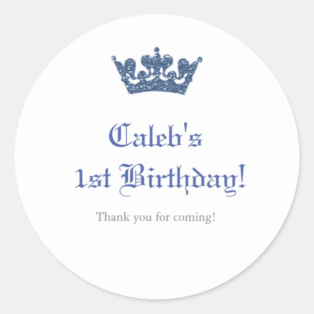 Royalet Blue Glitter Krona Prince Sticker etikett (Framsida)