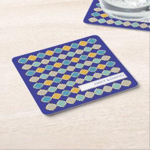 Royalet Blue Golden Bröllop Underlägg Papper Kvadrat
