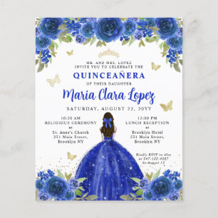 Royalet Blue Guld Blommigt Princess Quinceanera
