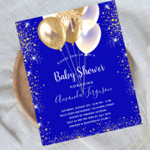 Royalet Blue guld budgetinbjudan för babydusch
