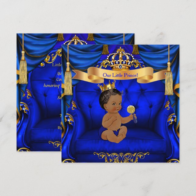 Royalet Blue Guld Inbjudningar (Fram/baksida)