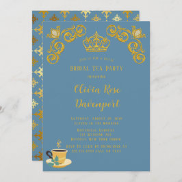 Royalet Blue & Guld Krona Damask Möhippa Tea Party Inbjudningar