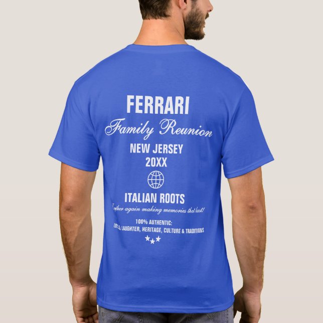 Royalet Blue Modern Typography Family Reunion T Shirt (Baksida)