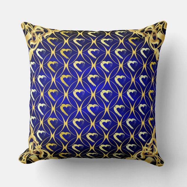 Royalet Blue och Guld Hearts Pillow Kudde (Framsida)