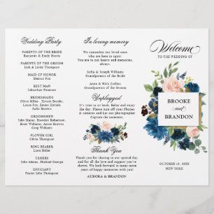 Royalet Blue Rosa Blommigt Tri-fold Program