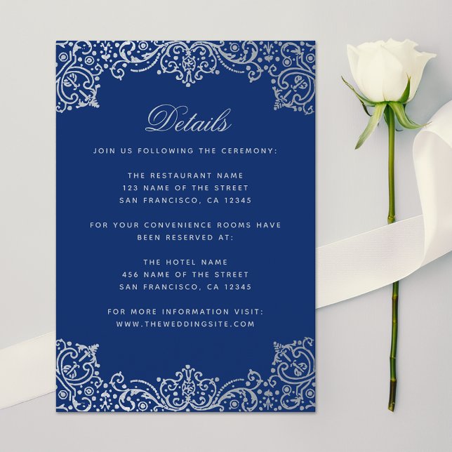 Royalet Bröllop Information om Blue Silver Elegant Tilläggskort (Skapare uppladdad)