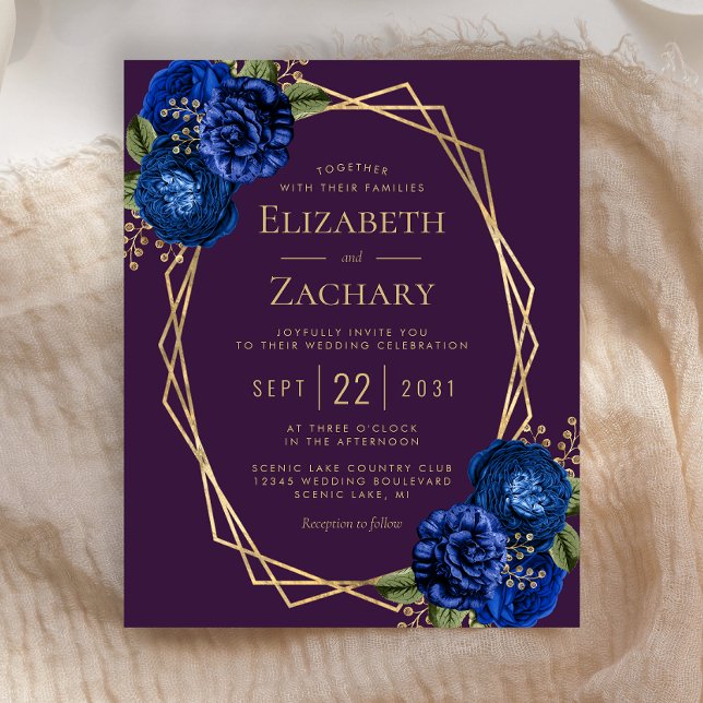Royalet Budget Lila Blue Blommigt Guld Bröllop (Skapare uppladdad)
