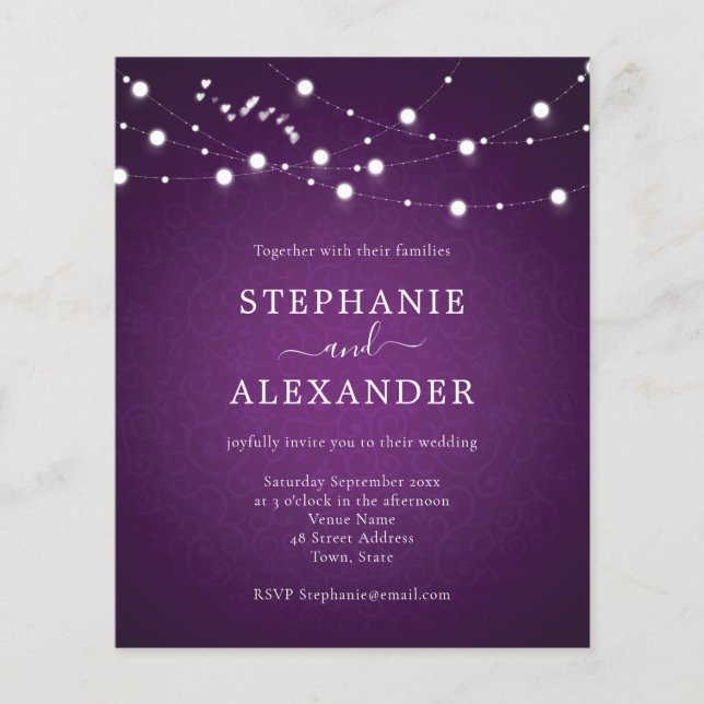 Royalet Budget String Ljus Hearts Lila Bröllop (Framsida)