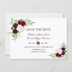 Royalet Burgundy Marsala-Blommigten Spara datum Datumet
