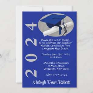 Royalet Cap & Diploma Blue Brushed Silver Studente Inbjudningar