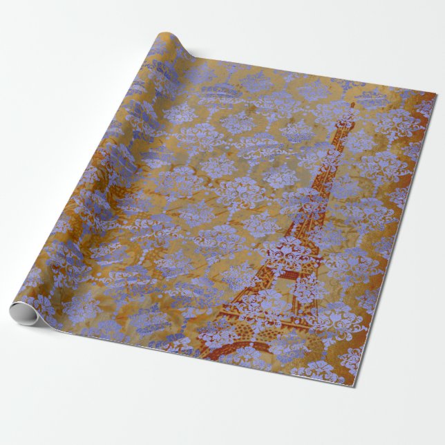 Royalet Damask Blue Cobalt Old Paris Ro Guld Presentpapper (Utrullad)