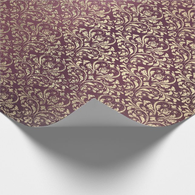 Royalet Damask Burgundy Foxier Ivory Guld Presentpapper (Hörn)