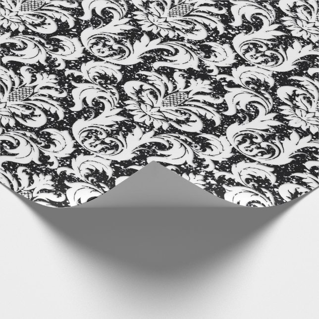 Royalet Damask Glitter Black White Elegant Presentpapper (Hörn)