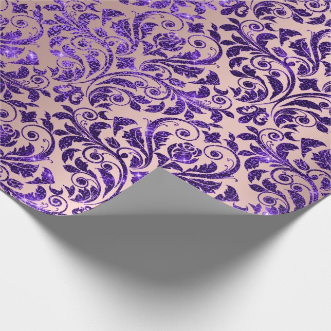 Royalet Damask Lila Amethyst Violet Ro Guld Presentpapper (Hörn)