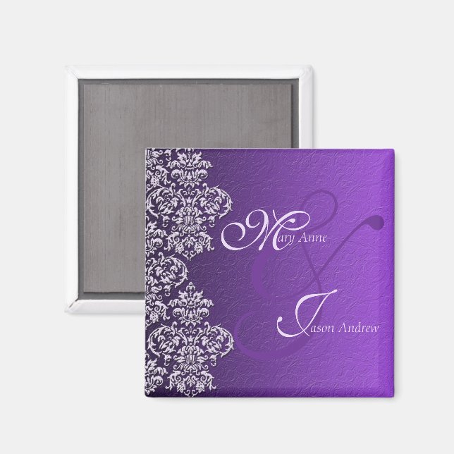 Royalet Damask Lila Bröllop Magnet (Front/Back)