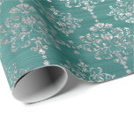 Royalet Damask Silver Teal Aquatic Ocean Ornamet Presentpapper<br><div class="desc">Glam och Chic Wrapping Papper för många tillfällen som födelsedag,  årsdag,  bröllop,  brudens sida,  nytt arbete,  nytt hem,  företag party,  pension party,  nyfödd bebis,  ... </div>