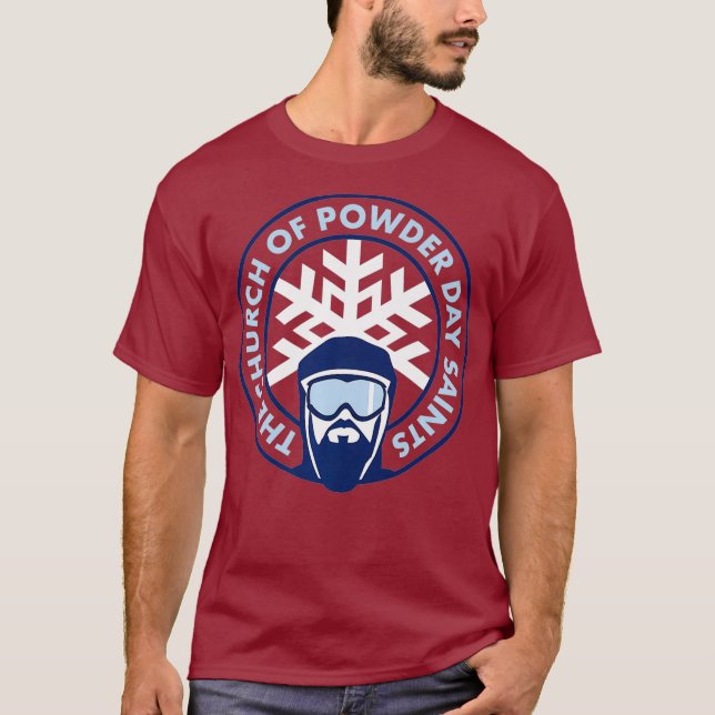 Royalet Emblem Skiing, kyrkan i Powder Day Saints T Shirt (Framsida)