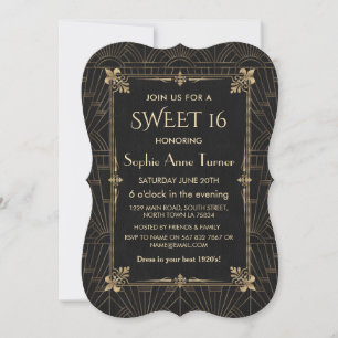 Royalet Fleur-de-Lis Art Deco 1920 s SWEET 16 Inbjudningar