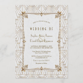 royalet Fleur-de-Lis Art Deco Guld White Bröllop Inbjudningar