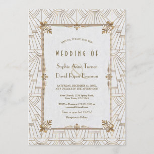 royalet Fleur-de-Lis Art Deco Guld White Bröllop Inbjudningar