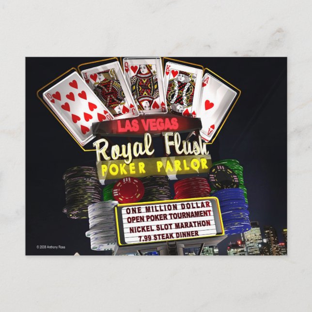 Royalet Flush Poker FantaSign Retro Neon-signering Vykort (Framsida)