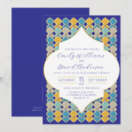 Royalet för marockanska brickor Blue Golden QR-kod Inbjudningar