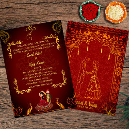 Royalet Golden Peacock Maroon i Indiska Hindu Bröl Inbjudningar