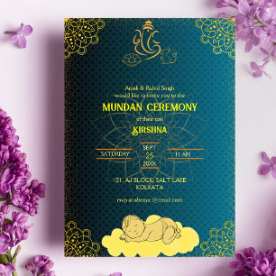 Royalet Golden & Teal, logotyp av Munda Ceremony G Inbjudningar