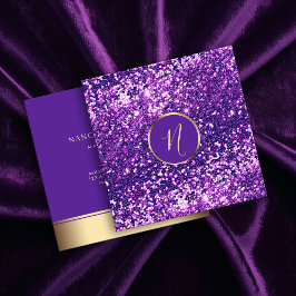 Royalet Guld och Lila Glitter Elegant Fyrkantigt Visitkort