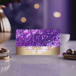 Royalet Guld och Lila Glitter Elegant Visitkort