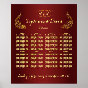 Royalet Guld Peacock Bröllop-sätesdiagram för i Bu Poster