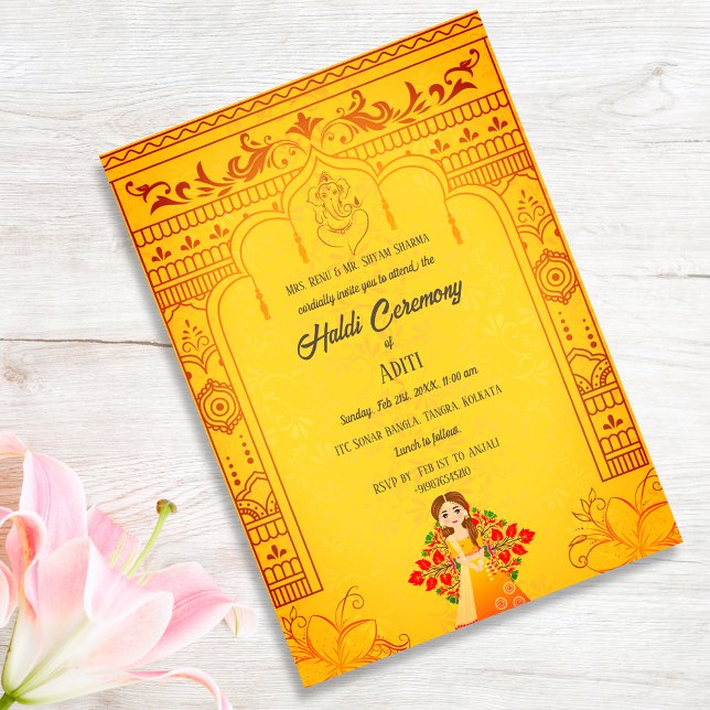 Royalet Indian Bride Haldi Ceremony Hindu Couple Inbjudningar (Skapare uppladdad)