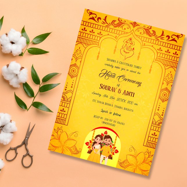 Royalet Indian Haldi Ceremony Hindu Couple Inbjudningar (Skapare uppladdad)