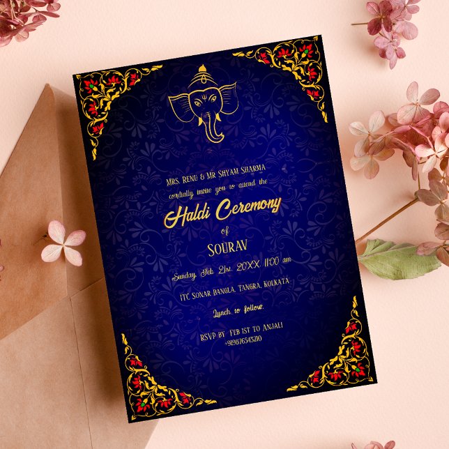 Royalet Indian Hindu Groom Haldi Ceremony lite Inbjudningar (Skapare uppladdad)