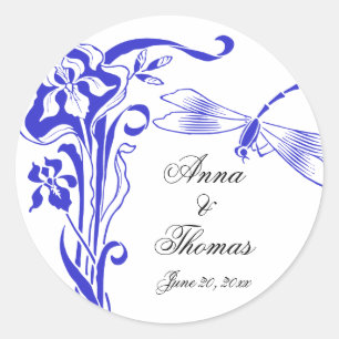 Royalet Iris & Dragonfly Blue Wedding Stickers Runt Klistermärke