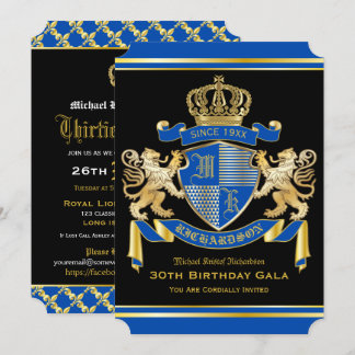 Royalet Jackar Arm Blue Guld Lejon Emblem Birthday Inbjudningar