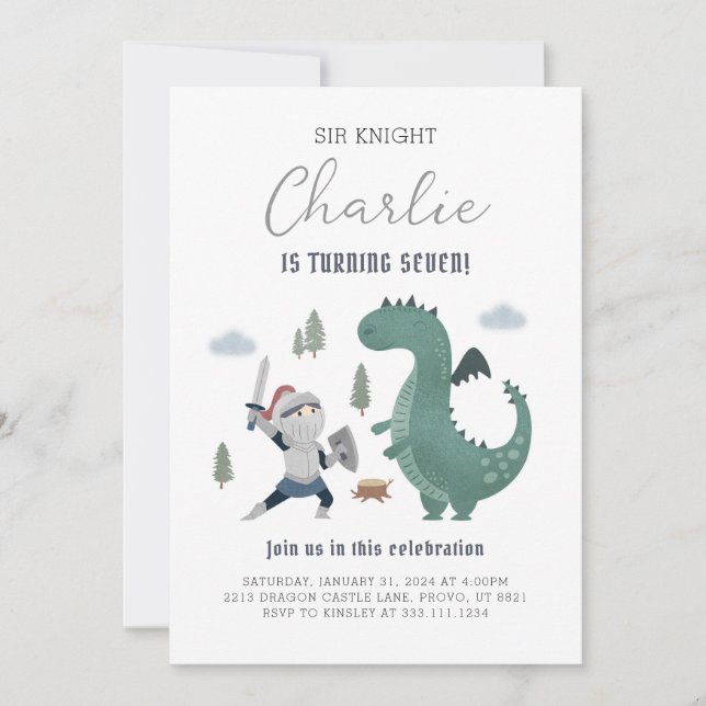 Royalet Knight och Dragons Medieval Birthday Inbju Inbjudningar (Framsida)
