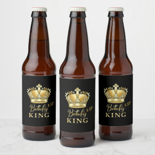 Royalet Krona i Kung vid födelsedagen: Monogram ly Ölflaska Etikett