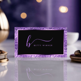 Royalet Luxury Lila Glitter Modern Script Monogram Visitkort