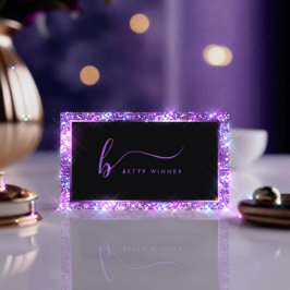 Royalet Luxury Lila Glitter Modern Script Monogram Visitkort