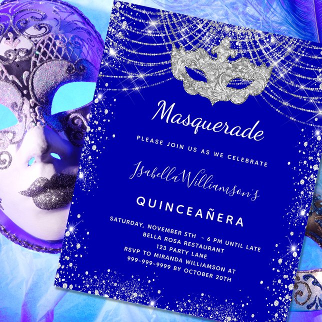 Royalet Masquerablått Quinceanera-inbjudan Flygblad (Skapare uppladdad)