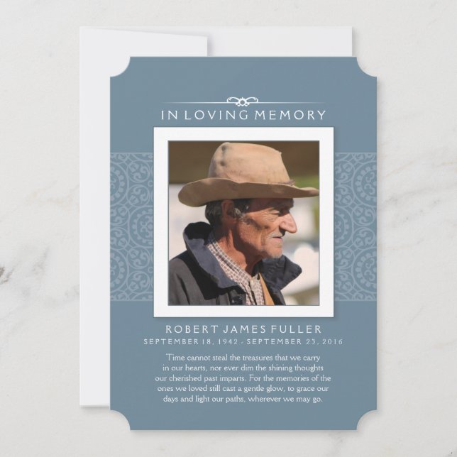 Royalet Minnesfärgat Tack - blåfoto Inbjudningar (Framsida)