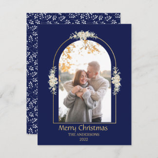 Royalet Modern minimal Blommigt Arch Photo Blue Julkort