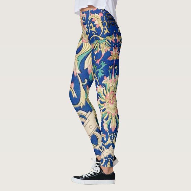 Royalet Oriental Mönster Deep Blue - Antique Blomm Leggings (Vänster)