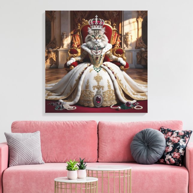 Royalet Pet Queen Porträtt - Luxurious Digital Art Canvastryck (Insitu (Vardagsrum))