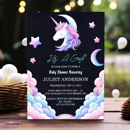 Royalet Pony Unicorn Flicka Shower Add Glow Space Inbjudningar