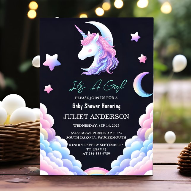 Royalet Pony Unicorn Flicka Shower Add Glow Space Inbjudningar (Skapare uppladdad)