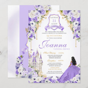Royalet Princess Quinceanera Lavender Lila & Guld Inbjudningar